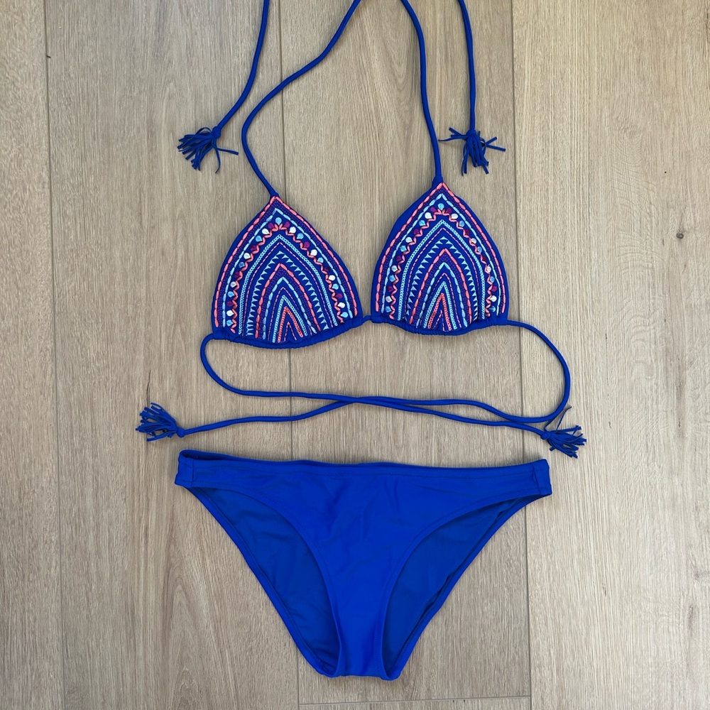 American Eagle Outfitters Blue Embroidered Bikini